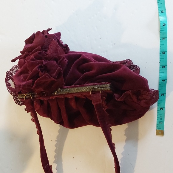 Vintage Elegant Burgundy Velvet Women's Bag Strap Fancy Formal Sz.Medium - Picture 7 of 8